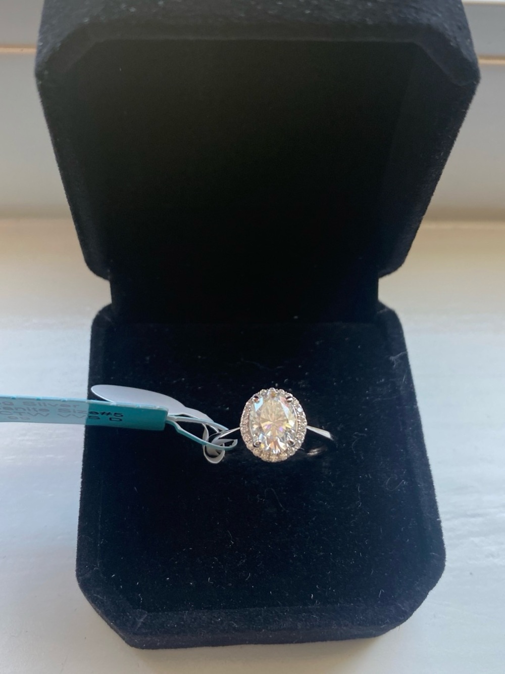 One Carat Oval Cut Moissanite Ring with Halo Size 5